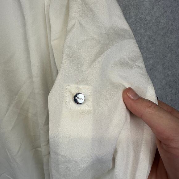 DKNY Foundation Shirt Womens Small Ivory 100% Polyester Button Down Long Sleeve - Picture 4 of 13